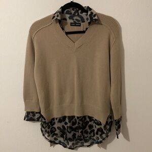LOVE TOKEN XS fringe long sleeves Sweater animal print on collar, cuff & hemline